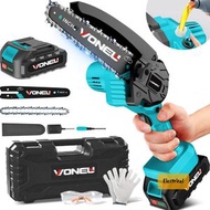 VONEUL 6吋無線電鋸｜錳鋼鏈條 強勁動力｜自動潤滑系統｜雙電池