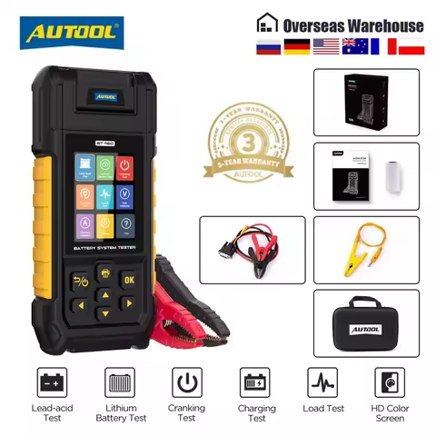 AUTOOL BT960 0-80V Car Battery Tester Lithium Battery Test Lead Acid Battery Analyzer With Printer 3