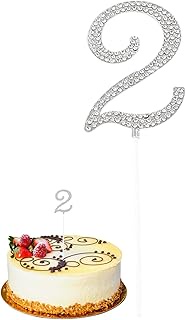 WUNZILO Number 2 Cake Topper Rhinestone, 0-9 Number Rhinestone Cake Topper, Anniversary Cake Decorat