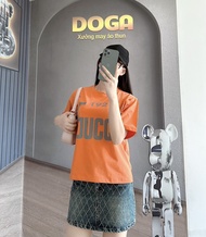 Áo Thun mùa hè from rộng MLXL Nữ DOGA In Chũ chất thun cotton không xù lông M111