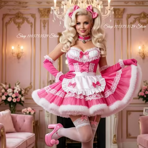 Barbie Pink Strapless Short Prom Dress Lace Bow Maid Evening Gown Customized Special Occasion Dress 