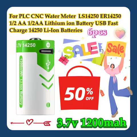 6pcs For PLC CNC Water Meter 3.7V LS14250 ER14250 1/2 AA 1/2AA Lithium ion Battery USB Fast Charge 1