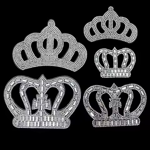 Rhinestones Patches Iron On Hot Fix Motif Crown Glass Hot Fix Women Crystal Bride Wedding Dress Clot
