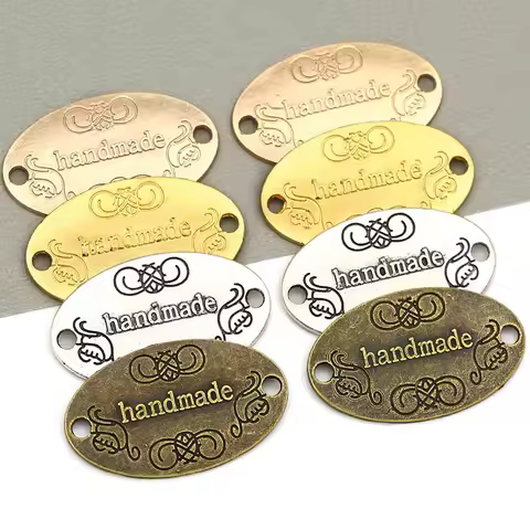 10Pcs Handmade Labels Silver Bronze Bow Metal Tags for Clothes Hats Vintage Alloy Hand Made Tag Sewi