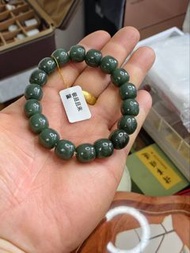和田玉且末藍老型桶珠手串