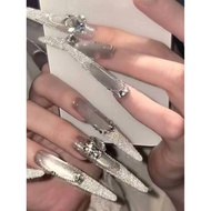 press on nails nails Exquisite Royal Sister Style French Cool Flashing Diamond-studded Bridal Handma