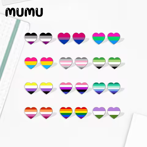2023 New Bi Pride Heart Acrylic Stud Earring Asexual Flag Handmade Earrings Resin Epoxy Jewelry Gift