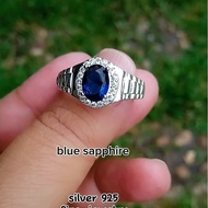 cincin lelaki silver 925 permata blue sapphire, cincin lelaki permata biru gelap perak 925, silver 9