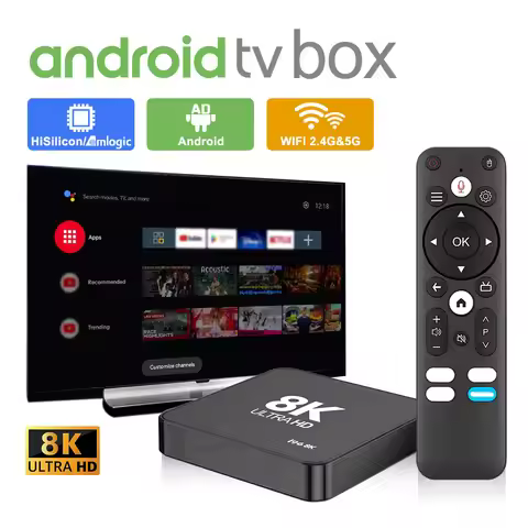I96 8K Android TV Box, 1GB/8GB Set-Top Box with Dual Band WiFi, Voice Remote Smart Media Player