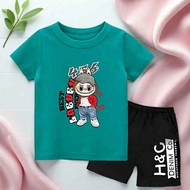 Boys and Girls Short Sleeve T-Shirt Set Labubu Pattern 456