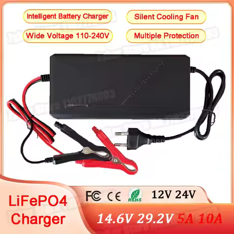 14.6V 29.2V 5A 10A Lifepo4 Battery Charger 4S 8S 12V 24V Smart Charger For Lithium iron Phosphate Ba