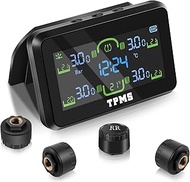 TPMS Tyre Pressure Monitoring System with Removable Bracket, Solar/USB Charging, 5 Alarm Systems, 4 