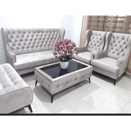 Chesterfield 3seats Highback + 2 Wing chairs + bench + coffee table RM5500