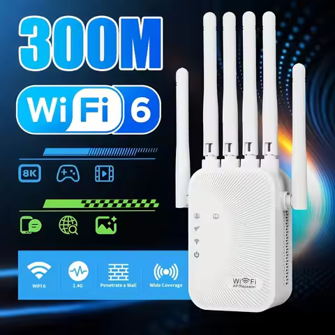 2.4GHz WiFi Extender with Ethernet Port 6 Antennas Signal Booster Home Internet Repeater for up to 1