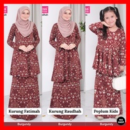 Raya 2024 Dhia Cotton Ironless Set 348 Burgundy Baju Kurung Fatimah Raudhah Peplum Kids Sedondon Ibu Dan Anak