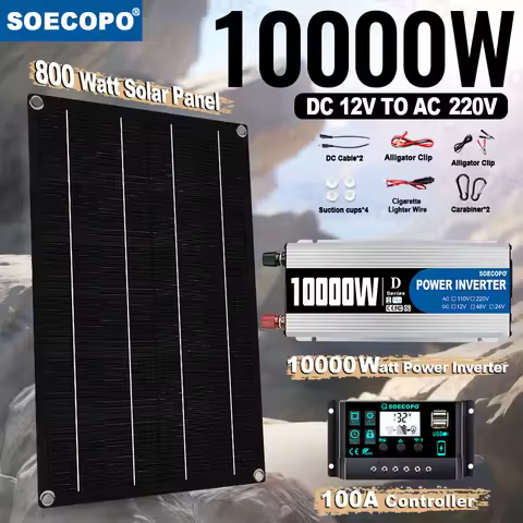 SOECOPO 10000W Solar Power System Kit 800W Photovoltaic Panel 100A Controller 12V to 220V 110V Inver