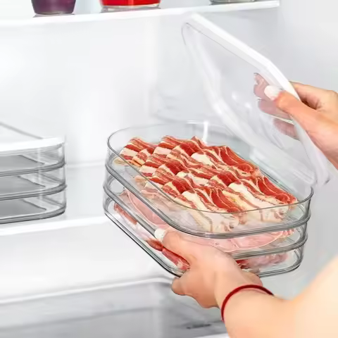 3-Layer Deli Meat Storage Container With Airtight Lid BPA Free PP Transparent Stackable Fridge Organ