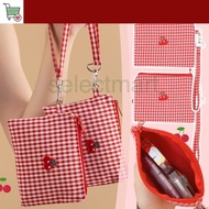 SM Kawaii Cherry Embroidery Storage Bag - Sweet Cherry Embroidery Handbag - Durable Canvas Handheld 