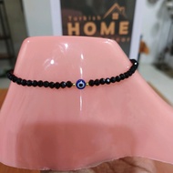 Evil Eye Stretchable Black Crystal Anklet