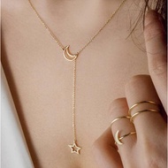 Moon and Star Lariat Necklace Fashion Moon and Star Necklace Hollow Moon and Star Necklace