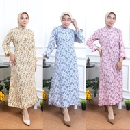 Midi Dress Muslim Isma Bahan Katun Motif Bunga / Dress Busui Bumil