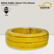 MEGA KABEL [100m] 16mm Insulated PVC 100% Pure Copper Cable (SIRIM)