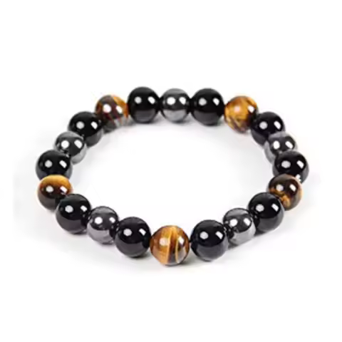Triple Protection 6mm/8mm/10mm Tiger Eye & Hematite Obsidian Health Energy Bracelet for Men