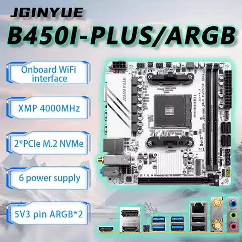 JGINYUE B450 AM4 ITX Motherboard supports AMD Ryzen2000-5000series CPU EXPO PCIe3. 0 DDR4 MAX 32GB R