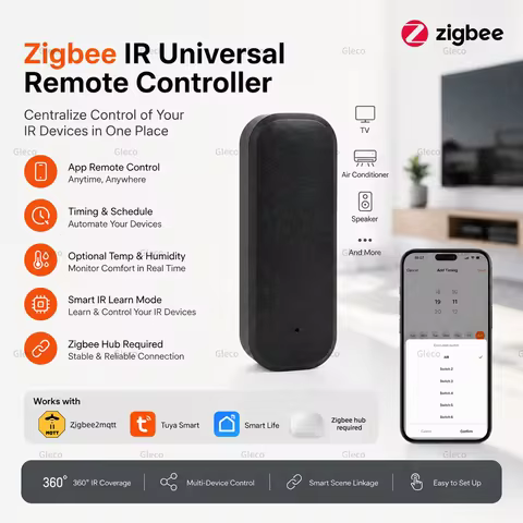 Universal Zigbee IR Blaster Remote Controller With Temperature Humidity Sensor 2MQTT TUYA APP Contro
