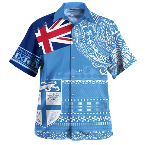 Harajuku 3D Philippines Fiji Flag Emblem Rugby Printing Shirts Fiji Coat Of Arm Graphic Short Shirts