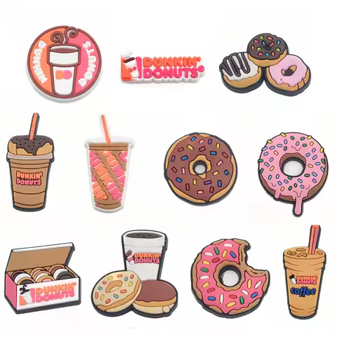 1pcs Dunkin Donuts Coffee Donut Shoe Charms Sandals Accessories Garden Shoe Buckle Decorations Kids 