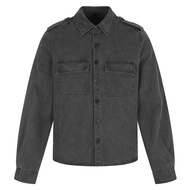Distressed Charcoal Gray Workwear Long-Sleeved Shirt Men's Epaulette Double Pocket Retro Loose Commu