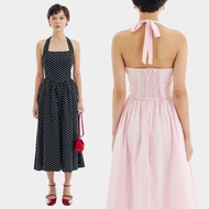 ODETTE DRESS – OUDRE | Sleeveless Women's Midi Dress | Halter Neck | Polka Dot Dress | Butter Yellow