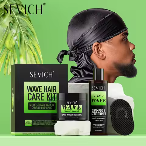 Wave Control Pomade Kit 360 Style Strong Hold Long Lasting Curly Hair Cream With Brush Silk Rag Cap 