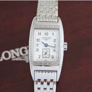 林志玲代言款 原裝真品 LONGINES 浪琴 BelleArti藝術系列 經典長方形刻紋珍珠母貝原鑲鑽石女鑽錶