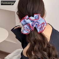 FOREVERGO New Scrunchies Red Hem Blue Striped Hair Tie Sweet Fresh Elastic Hair Band Girls Women Hai