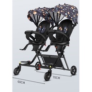 Twin Baby Stroller Foliding Lightweight Double Seat Kids Twin Magic Stoller Baby 4 Wheels Kereta Tolak Kembar Bayi