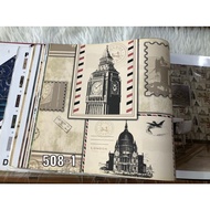 LONDON PARIS CAFE SQUARE GEDUNG MOTIF WALLPAPER