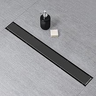 SaniteModar Linear Shower Drain,Black Shower Drain 32 inch with Flat and Tile Insert 2 in 1 Panel, A