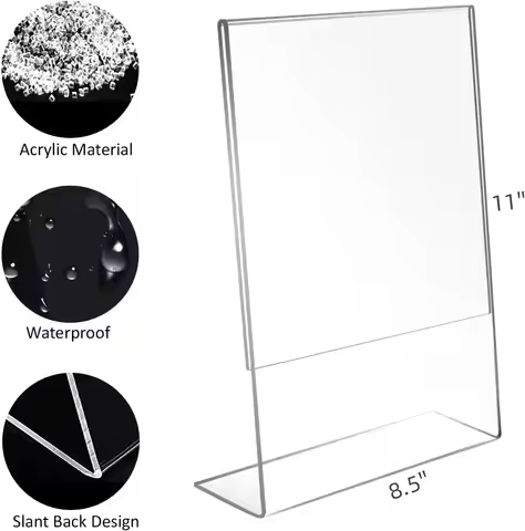 8.5x11 Acrylic Picture Frames,Set Of 6 Clear Acrylic Frameless Transparent Frame Gift ,Vertical Stan