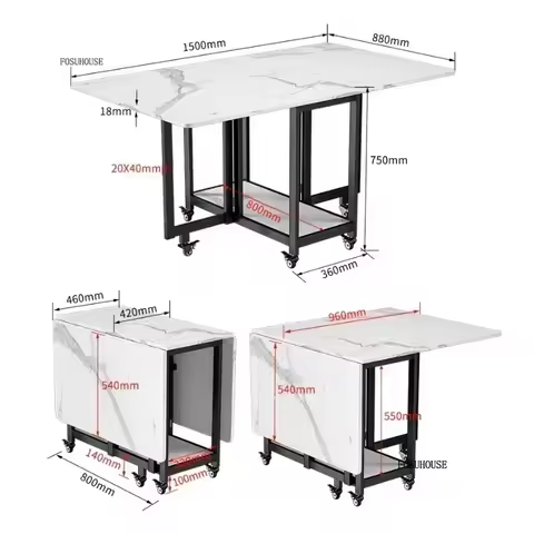 Space Saving Folding Dining Table Portable Collapsible Design for 4-6 Seater Kitchen Modern Rectangl