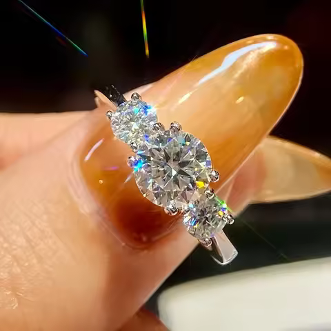 GRA 1.6ct Real Moissanite Diamond Round Ring for Women 925 Sterling Silver Party Anniversary High Qu