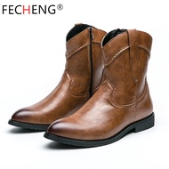 FECHENG 2023 รองเท้าบูทคาวบอยสำหรับ Casual Leather สำหรับบุรุษรองเท้าผู้ชายเทรนด์รองเท้าบู๊ตผู้หญิงรองเท้าทรงคาวบอยสไตล์อังกฤษโกธิคพังค์รองเท้าขนาดใหญ่38-48