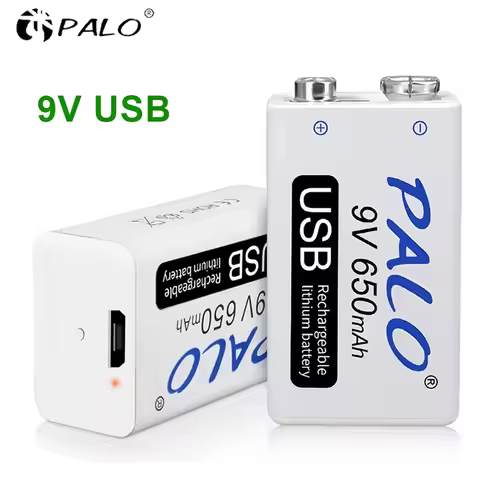 Rechargeable 9V Battery 650mAh Type-C USB 9 Volt 6F22 Lithium Crown 9v Batteries for Multimeter KTV 