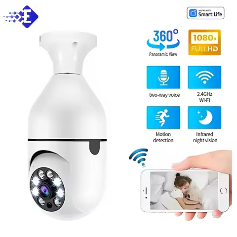 E27 APP-Light Bulb Security Cameras Outdoor Wireless WiFi Camera 5GHz, 360 Degree, E27 Light Socket 
