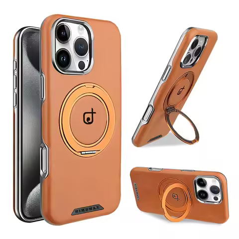 Magnetic Suction 360 Rotating Bracket Leather Case for iPhone 16 Pro Max 15 Plus 14 Pro 13 12 Fulcru