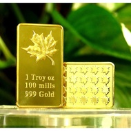 1 oz Maple Leaf 100 Mills .999 Fine Gold Plated Bar 1oz