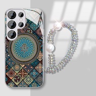 For Samsung S25 Ultra S24Ultra S23 S22 Liquid Glass Phone Casing With Pearl Hand Strap totem Pattern