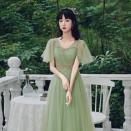 Váy Xanh Lá Cây Cô Dâu Mùa Hè Mới Váy Cưới Cho Chị Em Váy Dài Cổ Tay Thường Ngày Váy Cưới Ngọt Ngào