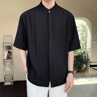 Black Shirt Man Summer Plain Loose Casual Short Sleeve Shirt Men Baju Kemeja Lelaki Lengan Pendek